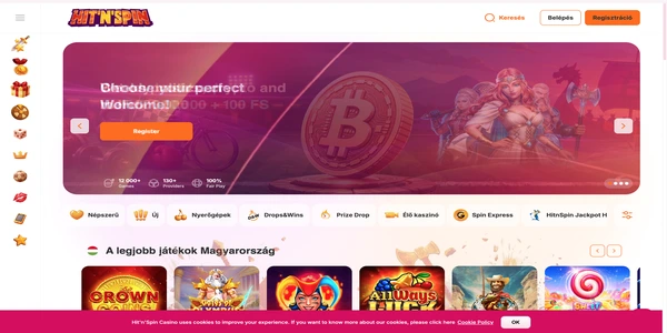Hit'n'Spin Casino mobilon – kezdőlap