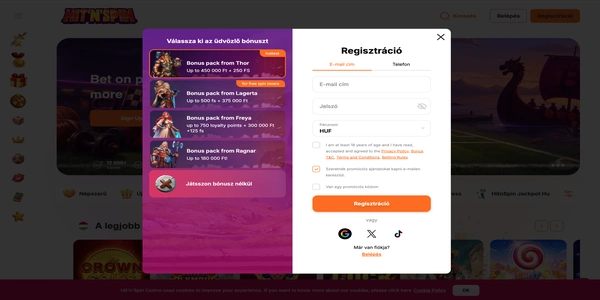 Hit'n'Spin Casino mobilon – regisztráció